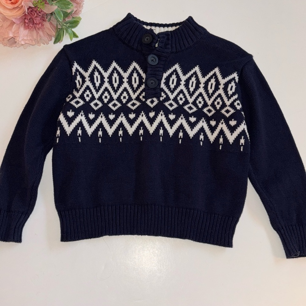 Boys Nordic Sweater XS Navy Blue and White Christmas Sweater XS 4/5 Fair isle